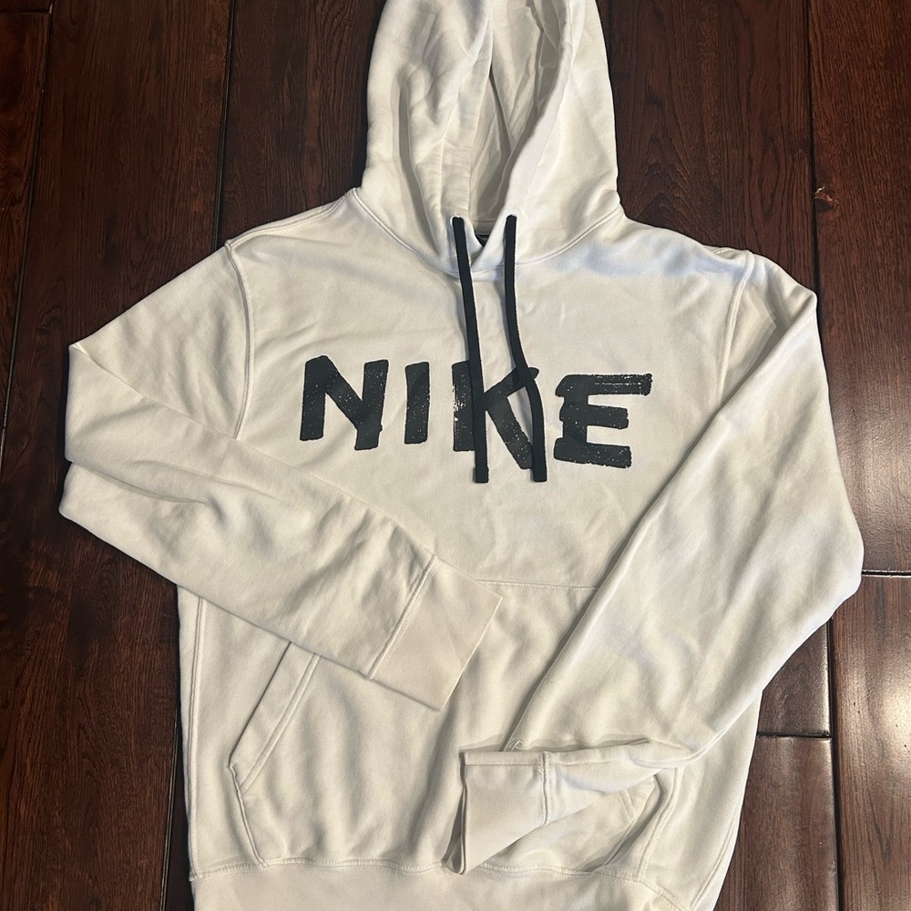 Nike Men's White Hoodie with Black Logo